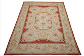 8x10 Ivory, Gold, Orange Color Hand Woven Aubusson Needlepoint  Wool & Silk Traditional Oriental Rug